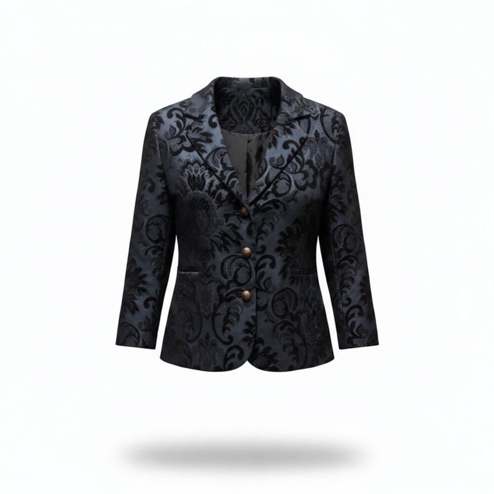 ELCC Black Tapestry Velvet Blazer Gold Buttons Sz L